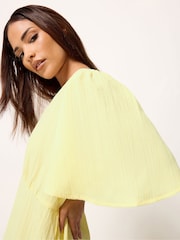 PixieGirl Petite Yellow Textured Asymmetric Midi Dress - Image 4 of 5