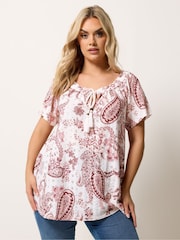 Yours Curve Pink Paisley Broderie Anglaise Top - Image 1 of 5