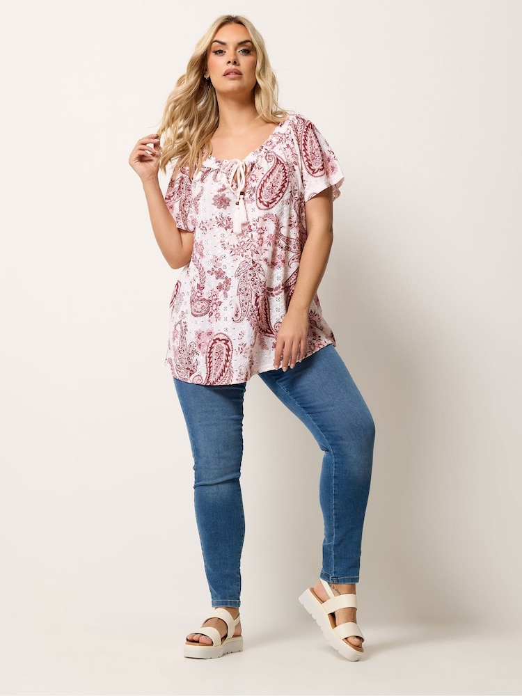Yours Curve Pink Paisley Broderie Anglaise Top - Image 2 of 5