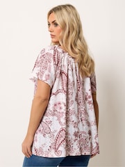 Yours Curve Pink Paisley Broderie Anglaise Top - Image 3 of 5