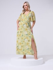 Yours Curve Yellow London Wrap Mesh Dress - Image 2 of 5