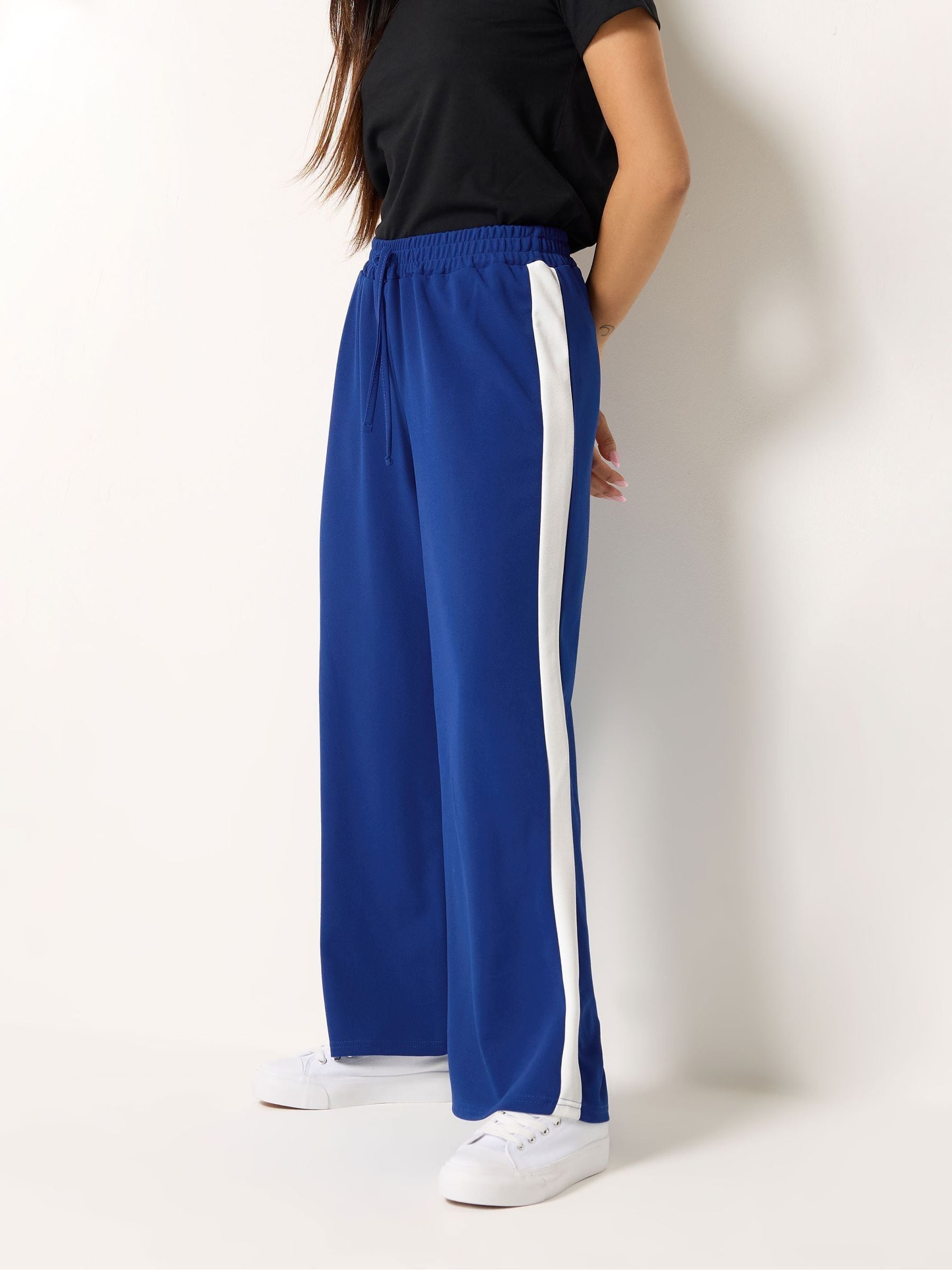 M & Co Women's Blue Side Stripe Trousers