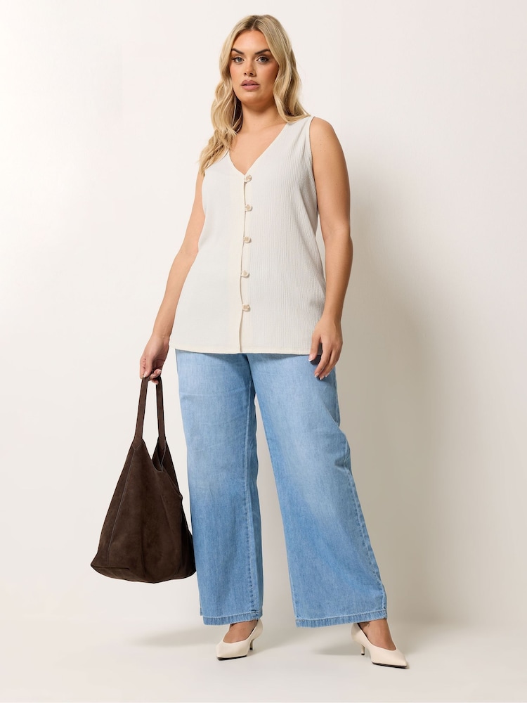 Yours Curve Cream Textured Waistcoat - Image 2 of 5 Yours Curve Cream Textured Waistcoat - Image 2 of 5