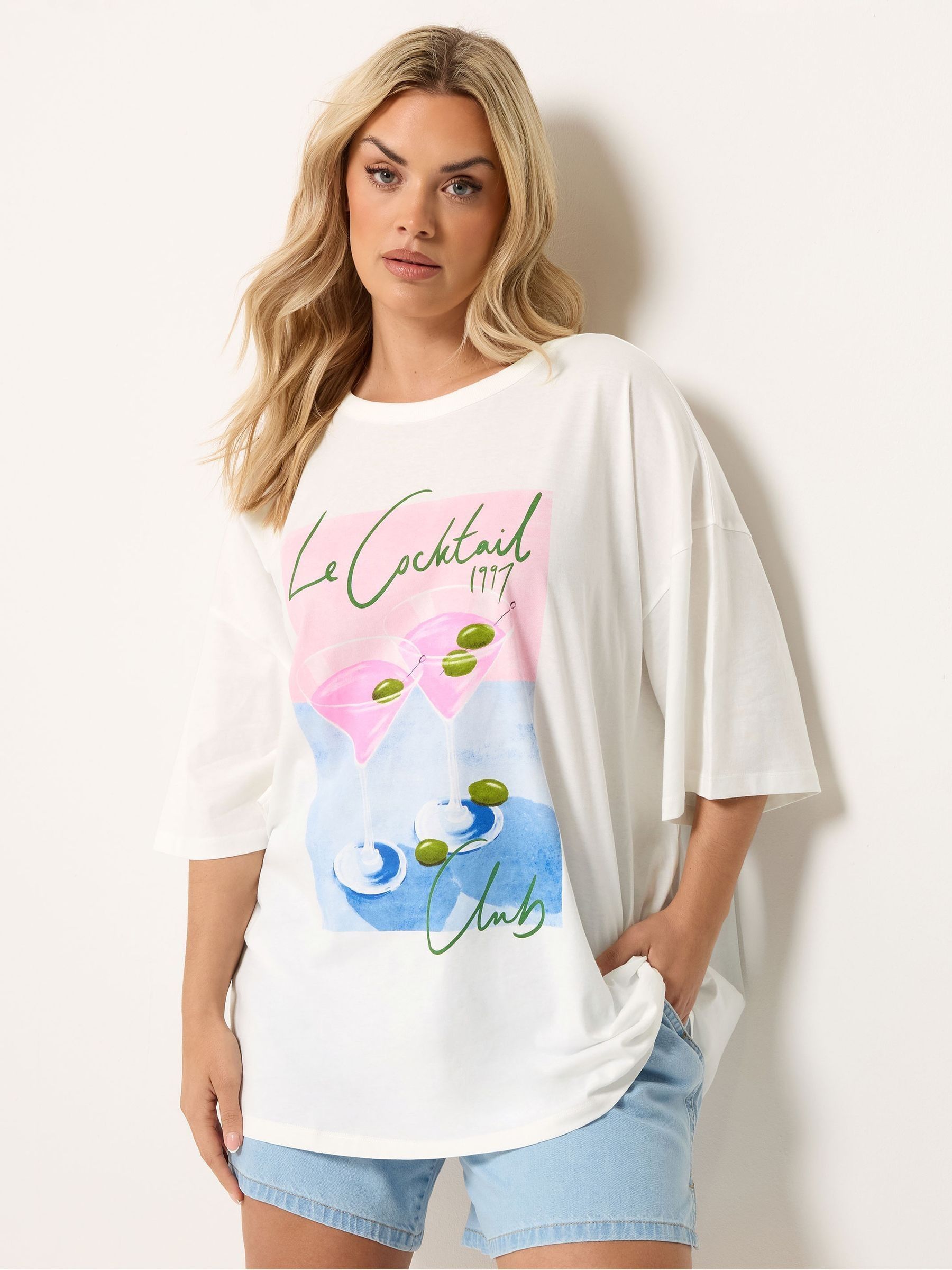 Yours Curve Women's White Placement Boxy T-Shirt