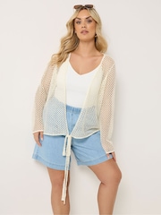 Yours Curve White Pointelle Mesh Cardigan - Image 1 of 5