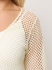 Yours Curve White Pointelle Mesh Cardigan - Image 4 of 5