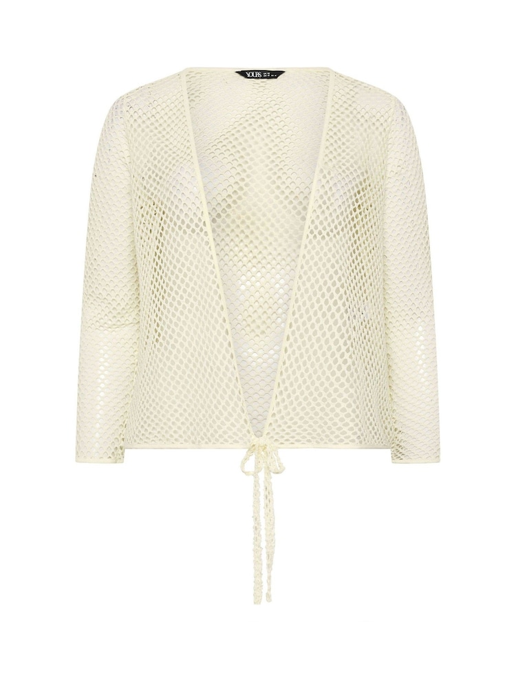 Yours Curve White Pointelle Mesh Cardigan - Image 5 of 5