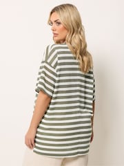 Yours Curve Green Stripe Knitted T-Shirt - Image 3 of 5