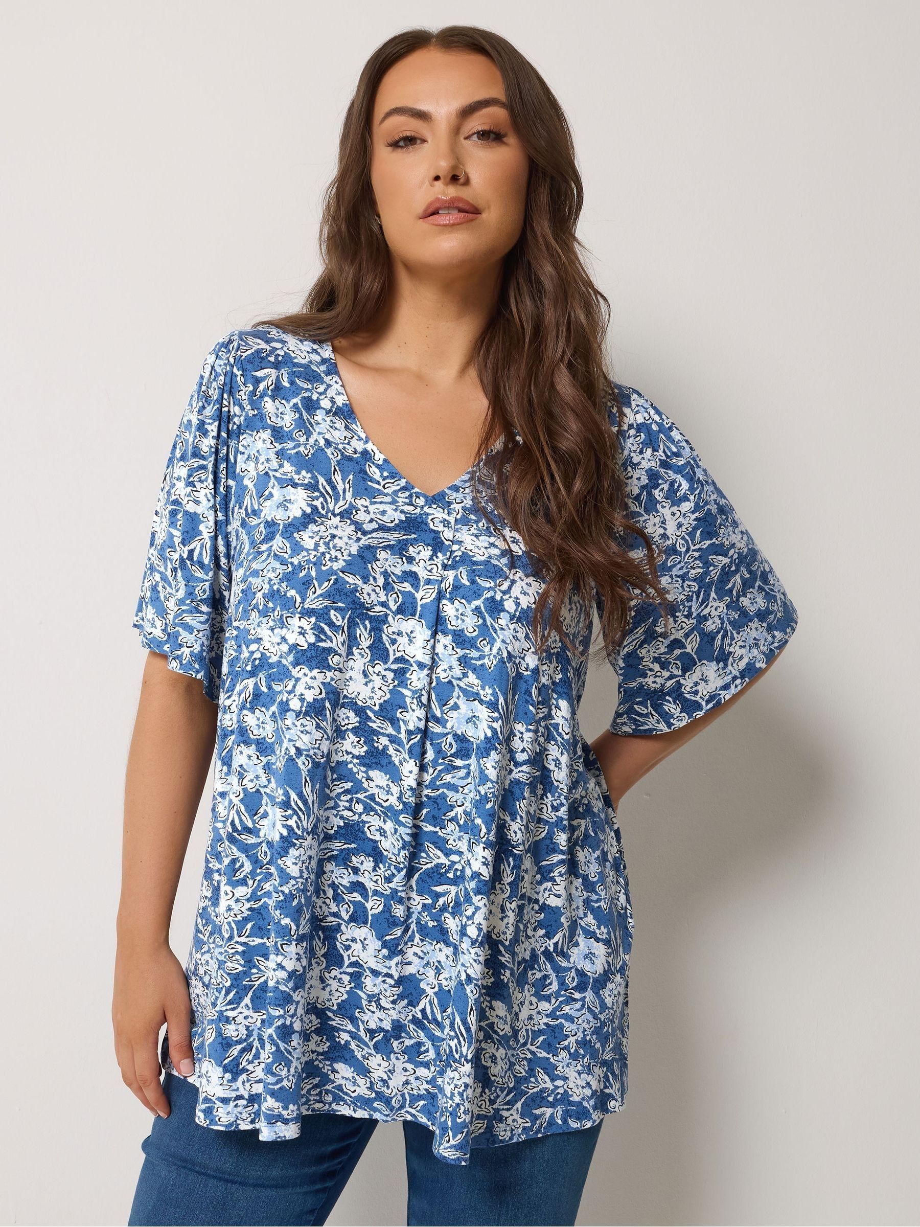 Yours Curve Women's Blue Pleated Front Top