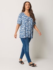 Yours Curve Blue Pleated Front Top - Image 2 of 5