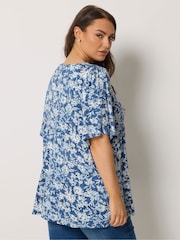 Yours Curve Blue Pleated Front Top - Image 3 of 5