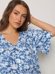 Yours Curve Blue Pleated Front Top - Image 4 of 5