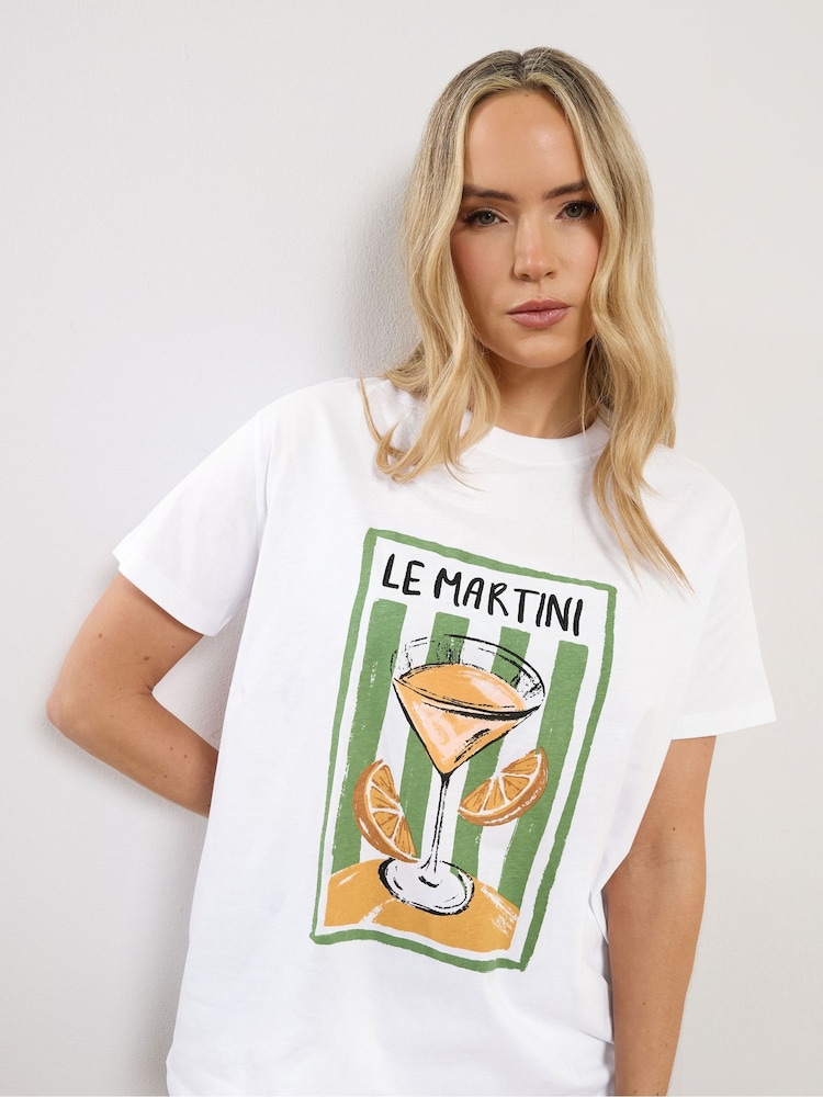 Long Tall Sally White Martini Graphic Oversized T-Shirt - Image 1 of 6