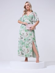 Yours Curve Green London Wrap Mesh Dress - Image 1 of 5