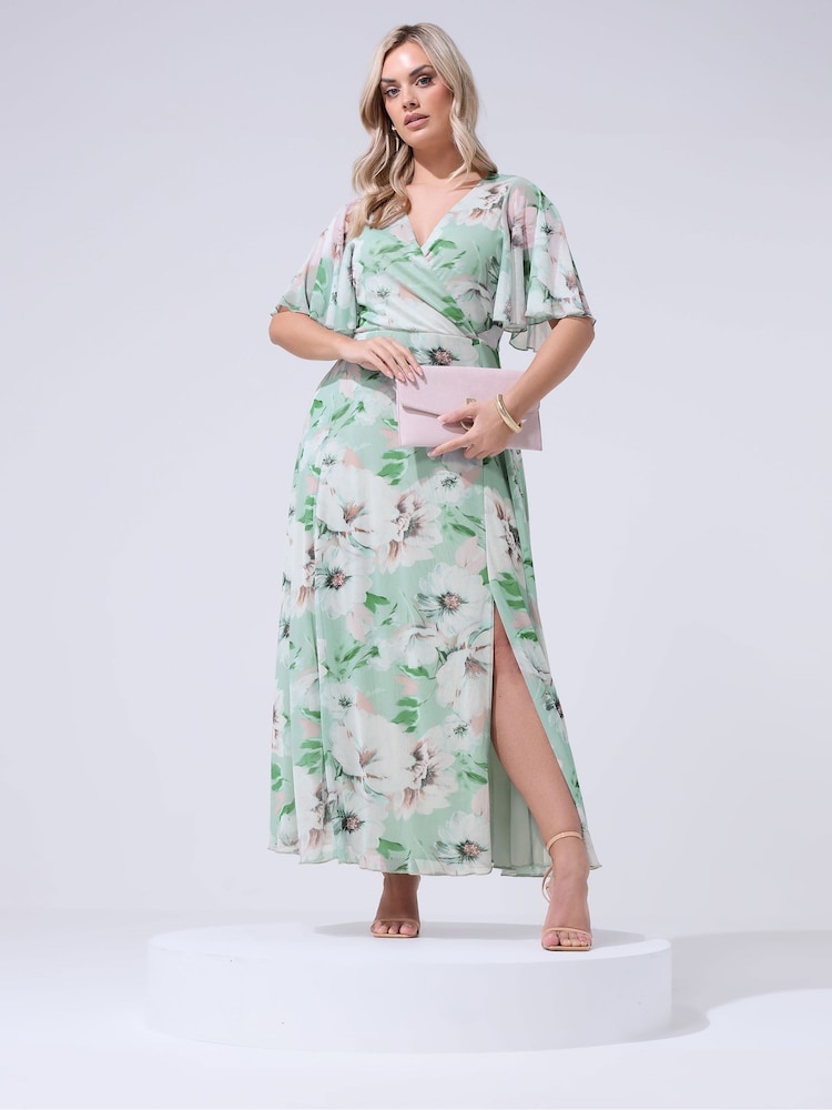 Yours Curve Green London Wrap Mesh Dress - Image 1 of 5 Yours Curve Green London Wrap Mesh Dress - Image 1 of 5
