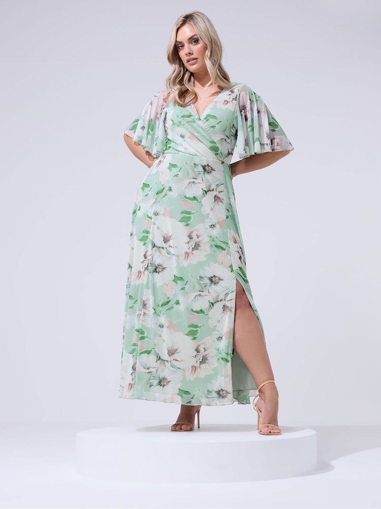 Yours Curve Green London Wrap Mesh Dress - Image 2 of 5 Yours Curve Green London Wrap Mesh Dress - Image 2 of 5