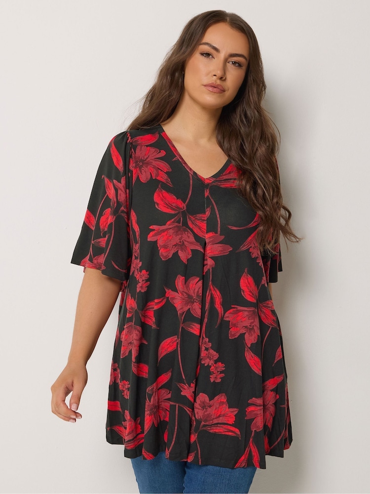 Yours Curve Black Pleated Front Top - Image 1 of 5