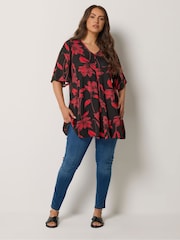 Yours Curve Black Pleated Front Top - Image 3 of 5