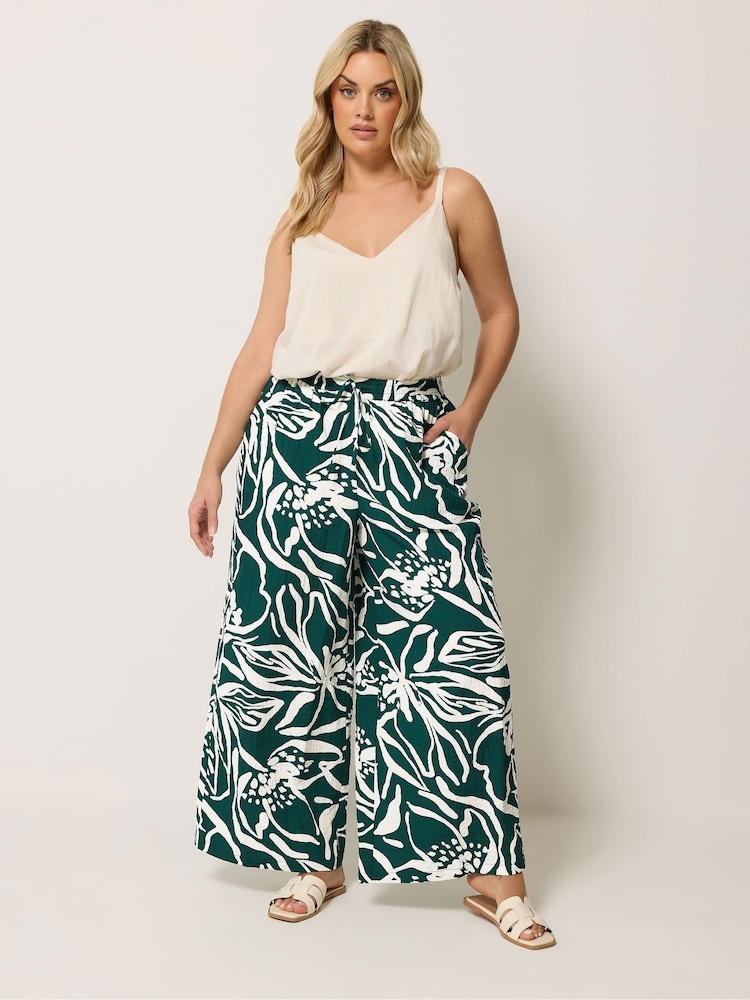 Yours Curve Green Wide Leg Trousers - Image 2 of 5 Yours Curve Green Wide Leg Trousers - Image 2 of 5