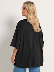 Yours Curve Black Placement Boxy T-Shirt - Image 2 of 5
