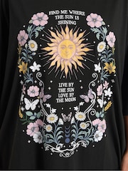 Yours Curve Black Placement Boxy T-Shirt - Image 5 of 5