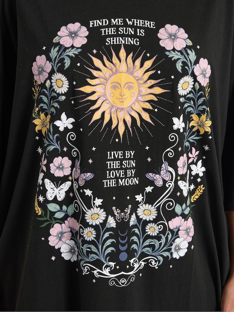 Yours Curve Black Placement Boxy T-Shirt - Image 5 of 5 Yours Curve Black Placement Boxy T-Shirt - Image 5 of 5