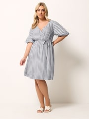Yours Curve Blue Puff Ball Wrap Dress - Image 2 of 5