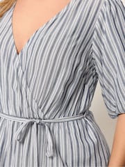 Yours Curve Blue Puff Ball Wrap Dress - Image 4 of 5