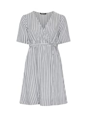 Yours Curve Blue Puff Ball Wrap Dress - Image 5 of 5