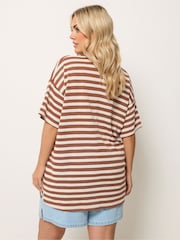 Yours Curve Brown Stripe Knitted T-Shirt - Image 2 of 5