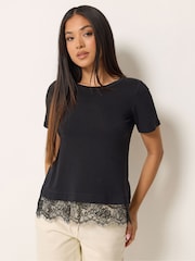 M&Co Black Lace Hem T-Shirt - Image 1 of 5