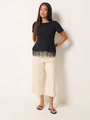 M&Co Black Lace Hem T-Shirt - Image 2 of 5