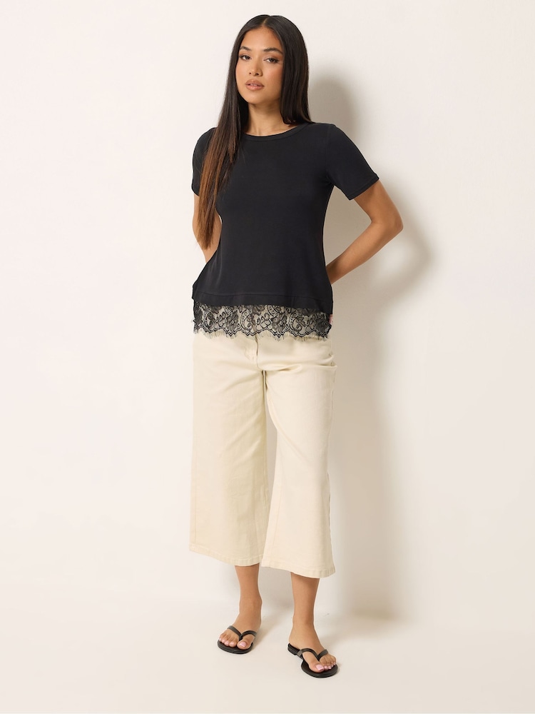 M&Co Black Lace Hem T-Shirt - Image 2 of 5