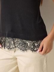 M&Co Black Lace Hem T-Shirt - Image 4 of 5