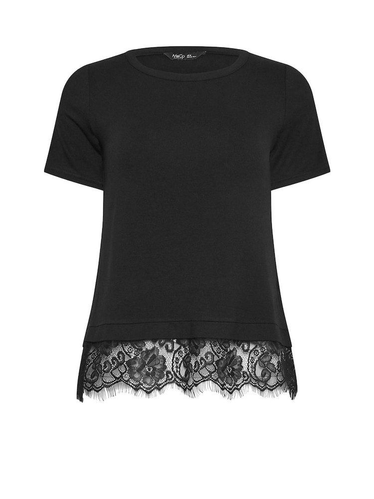 M&Co Black Lace Hem T-Shirt - Image 5 of 5