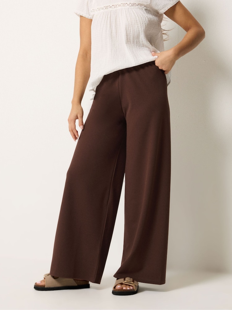 PixieGirl Petite Brown Wide Leg Scuba Trousers - Image 2 of 5 PixieGirl Petite Brown Wide Leg Scuba Trousers - Image 2 of 5