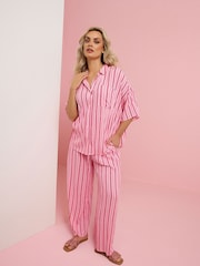 Yours Curve Pink Striped Crinkle Shirt - Image 2 of 4