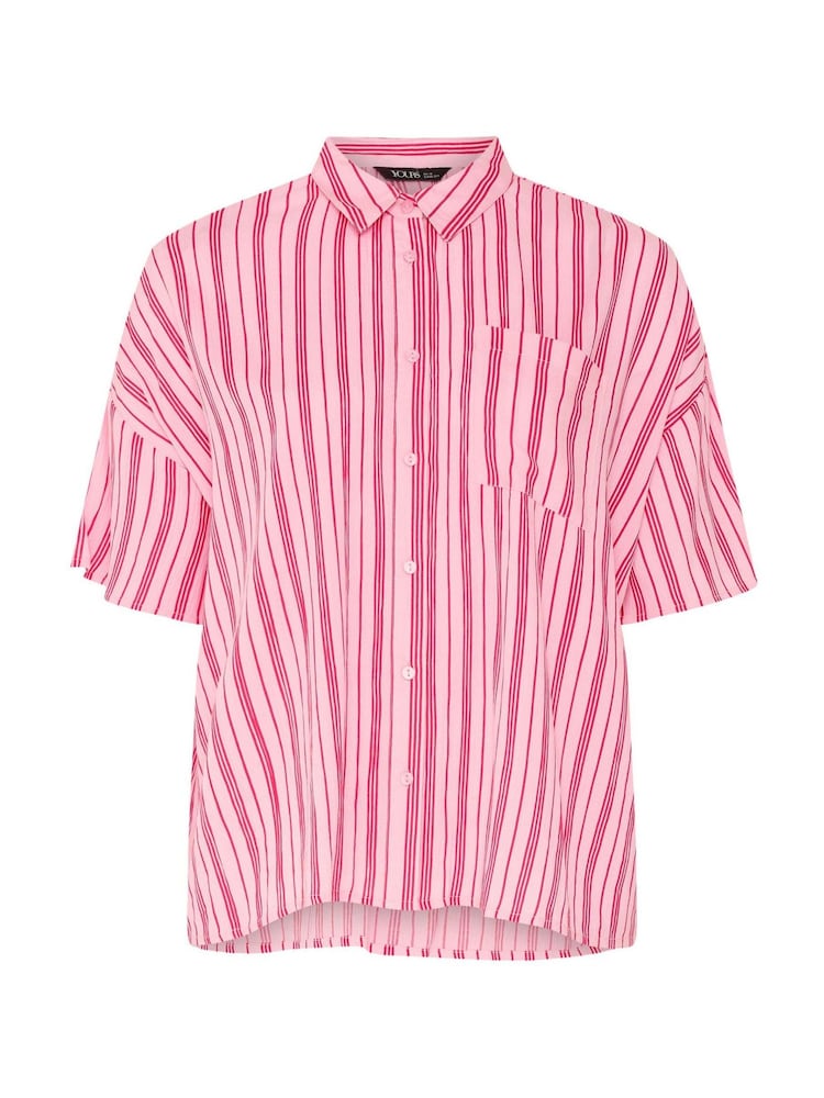 Yours Curve Pink Striped Crinkle Shirt - Image 4 of 4