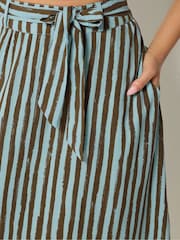 PixieGirl Petite Brown Stripe Belted Midaxi Skirt - Image 4 of 5