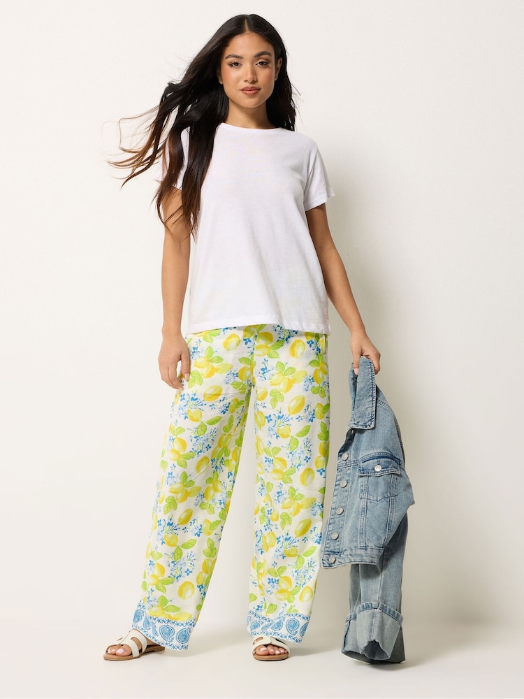 PixieGirl Yellow Printed Wide Leg Trousers - Image 1 of 4