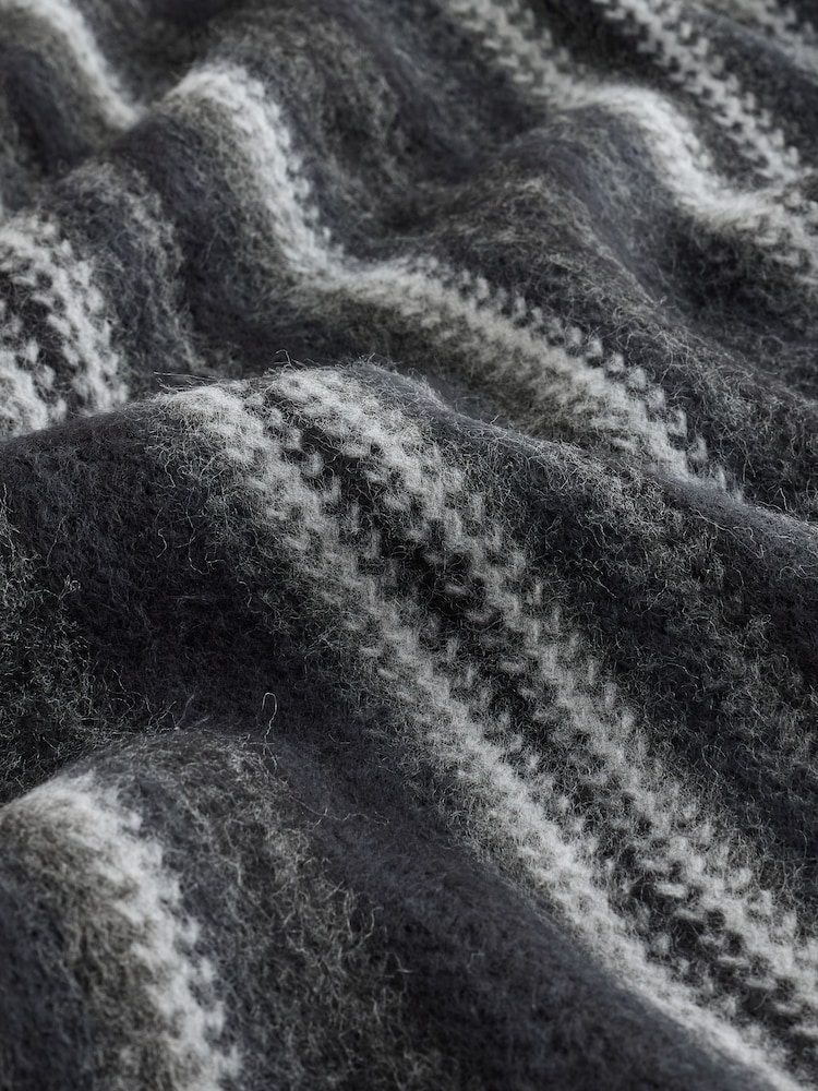 Black/Grey Stripe Knitted Scarf - Image 3 of 3 Black/Grey Stripe Knitted Scarf - Image 3 of 3