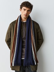 Navy Blue Stripe Knitted Scarf - Image 1 of 7