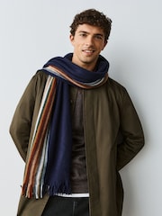 Navy Blue Stripe Knitted Scarf - Image 2 of 7