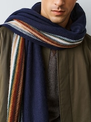 Navy Blue Stripe Knitted Scarf - Image 3 of 7
