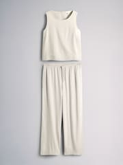The Set Sleeveless Shell Top and Wide Leg Trousers Co-Ord With Linen Cream - Image 1 of 5