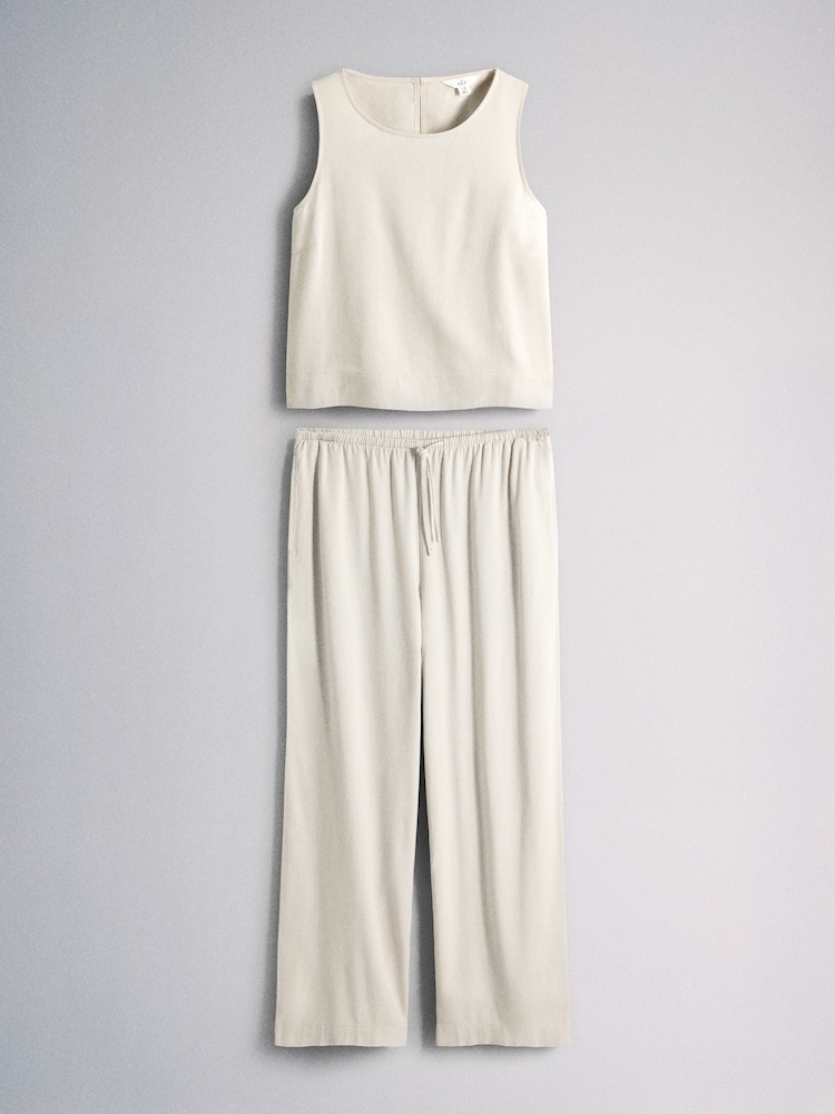 The Set Sleeveless Shell Top and Wide Leg Trousers Co-Ord With Linen Cream - Image 1 of 5 The Set Sleeveless Shell Top and Wide Leg Trousers Co-Ord With Linen Cream - Image 1 of 5