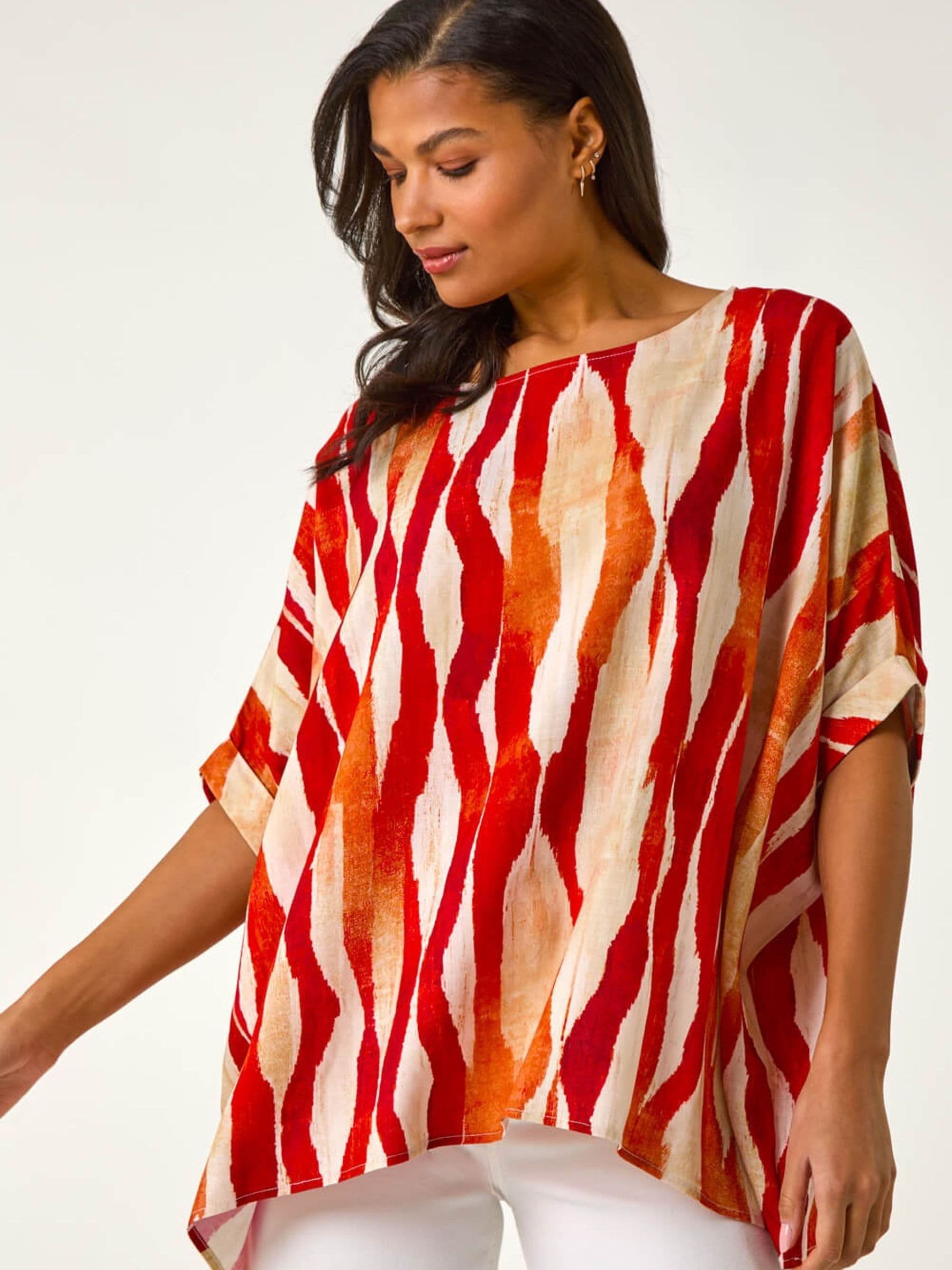 Roman Women's Red Abstract Buttoned Top In | : Size 18 - Image 2