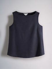 The Set Sleeveless Shell Top and Wide Leg Trousers Co-Ord With Linen Navy Blue - Image 2 of 5
