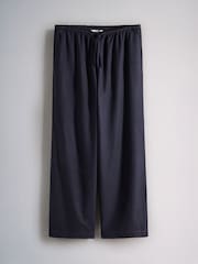 The Set Sleeveless Shell Top and Wide Leg Trousers Co-Ord With Linen Navy Blue - Image 3 of 5