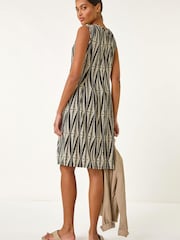 Roman Black Abstract Print Panel Detail Dress - Image 3 of 5